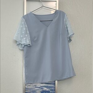 SHEIN Light Blue Blouse with Sheer Sleeves